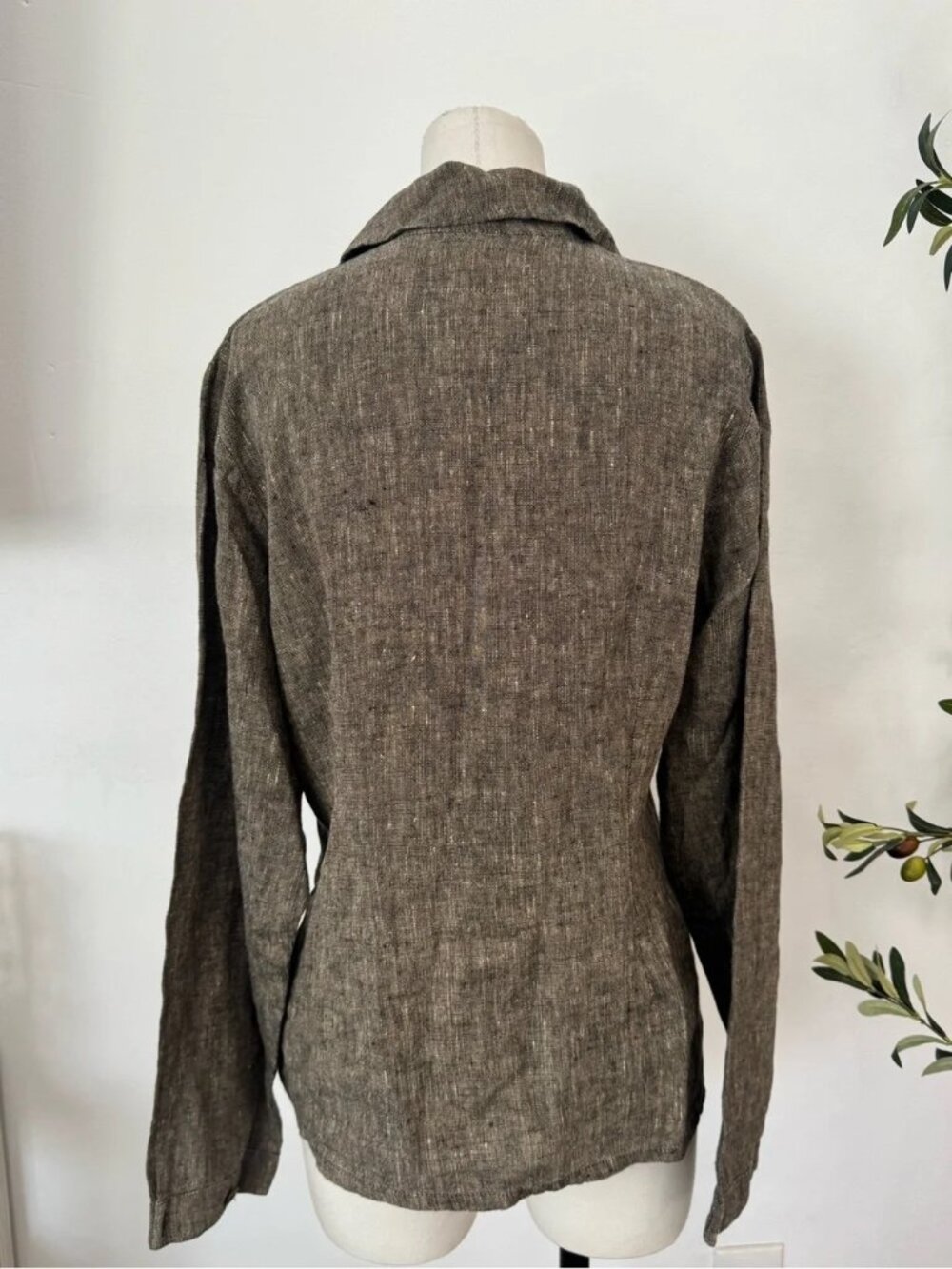 FLAX by Jeanne Engelhart 100% Linen Button Front Shirt Jacket Brown Size Small - Picture 2 of 6